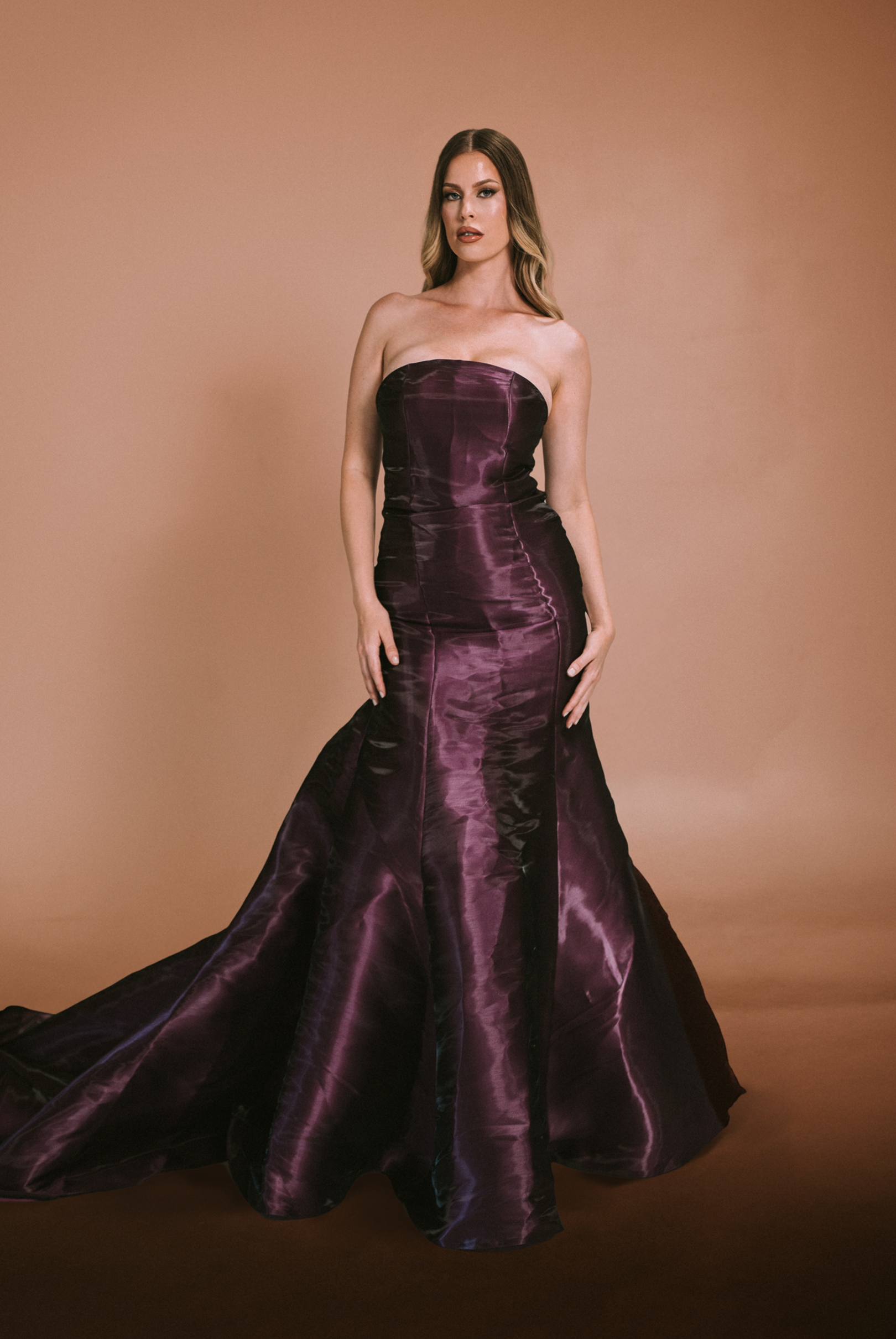 Purple Strapless A-line Dress