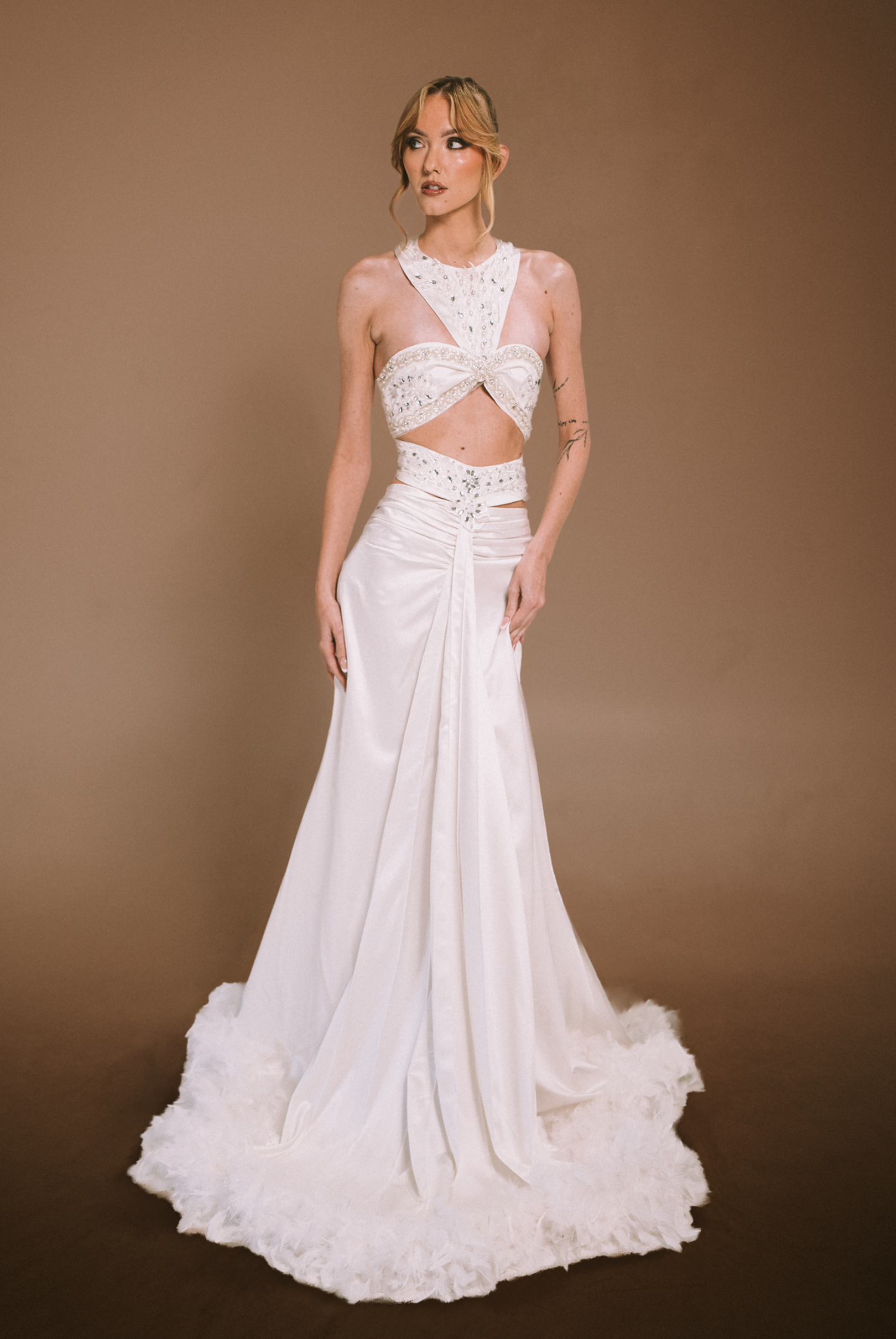 Embellished Halter Cut-out Wedding Dress
