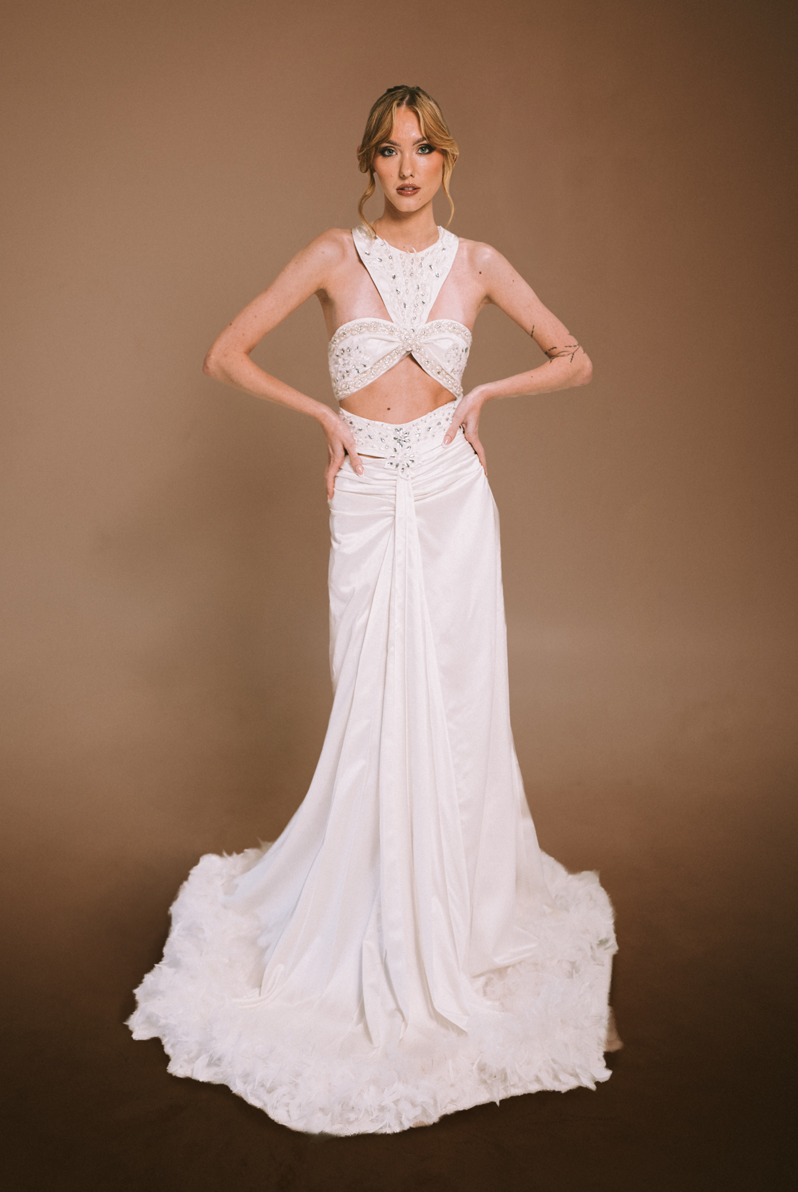 Embellished Halter Cut-out Wedding Dress