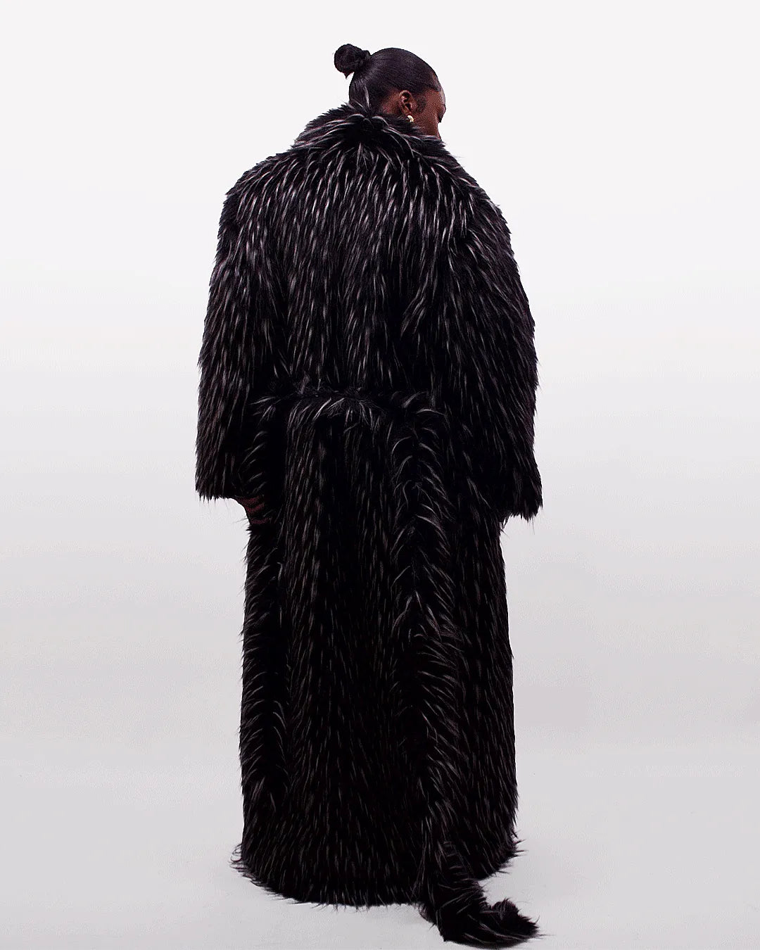 Black &amp; White Speckled Faux Fur Maxi Coat