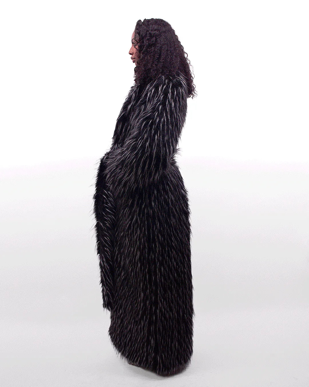 Black &amp; White Speckled Faux Fur Maxi Coat