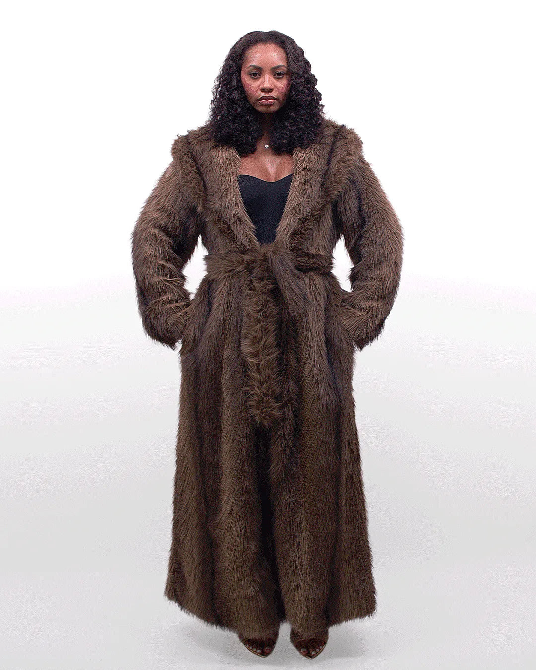 Brown Faux Fur Maxi Coat
