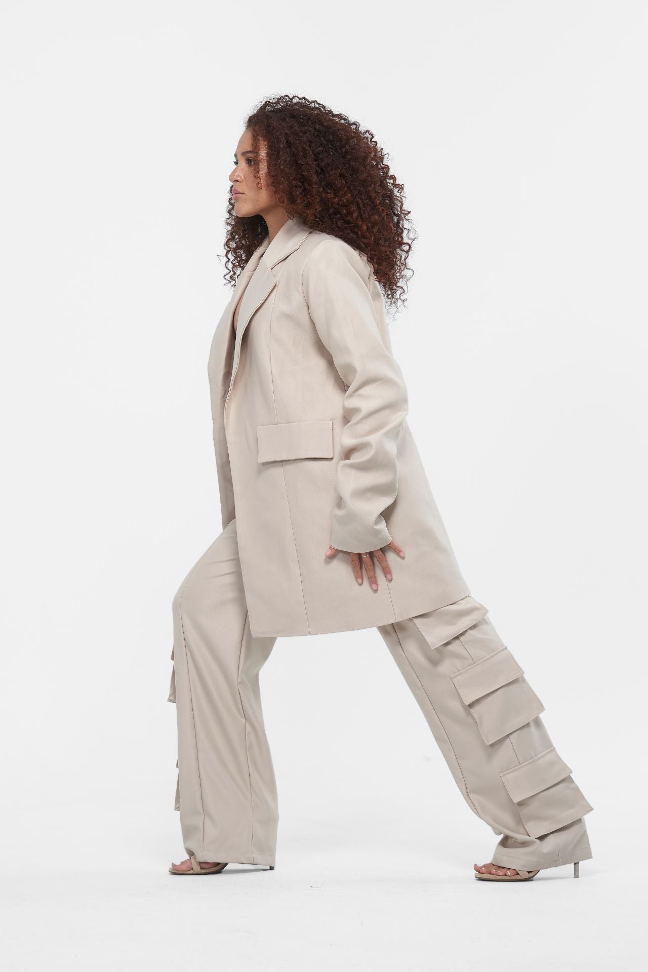 Beige Oversized Boyfriend Blazer