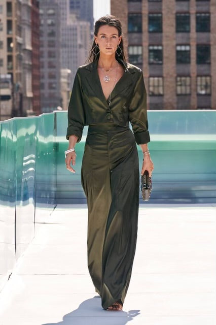 Dark Olive Silk Short Blazer